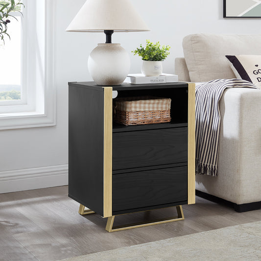 Criterion Capri Bed Side Table, End Table 400mm Black Oak Gold