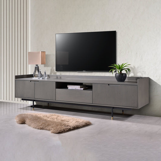 Criterion Bremer Entertainment Unit, TV Cabinet 2000mm Semi-Assembled, KSK Grey Wood Veneer