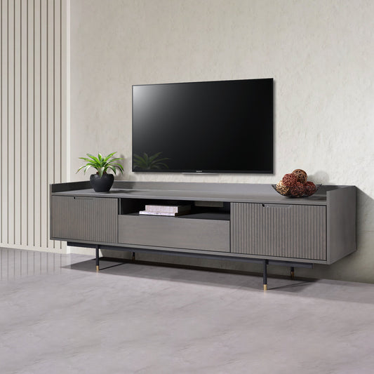 Criterion Bremer Entertainment Unit, TV Cabinet 1800mm Semi-Assembled, KSK Grey Wood Veneer