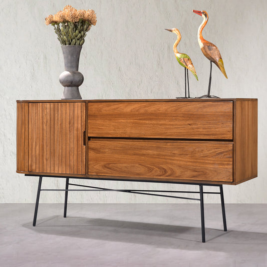 Criterion Albany Buffet, Side Board 1600mm Semi-Assembled, Powder Coated Steel Legs Dark Ash