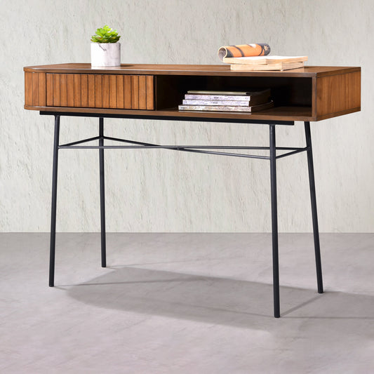 Criterion Albany Console Table 1200mm Semi-Assembled, Powder Coated Steel Legs Dark Ash