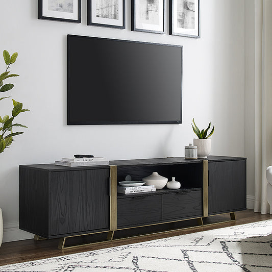 Criterion Capri Entertainment Center, TV Stand, Entertainment Unit 1800mm Stylish Gold Metal Frame and Highlights Black Oak