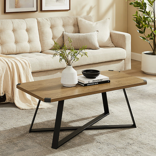 Criterion Capri Coffee Table 1100mm Rectangular Table, Black Metal Leg and Metal Highlights Dark Oak