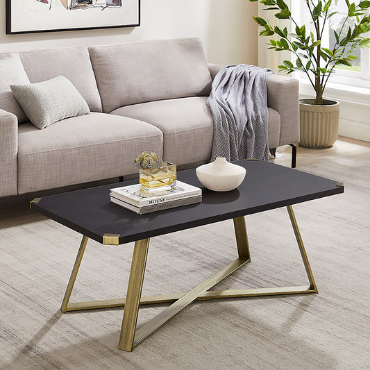 Criterion Capri Coffee Table 1100mm Rectangular Table, Gold Metal Leg and Metal Highlights Black Oak