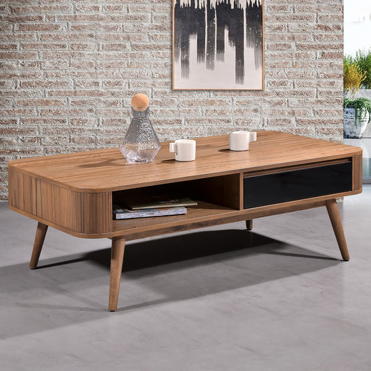 Criterion Denham Coffee Table 1200mm Semi-Assembled, Solid Rubber Wood Legs Light Walnut Wood Veneer