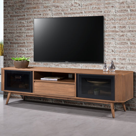 Criterion Denham Entertainment Unit, TV Cabinet 1800mm Semi-Assembled, Solid Rubber Wood Legs Light Walnut Wood Veneer