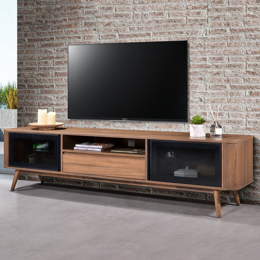 Criterion Denham Entertainment Unit, TV Cabinet 2000mm Semi-Assembled, Solid Rubber Wood Legs Light Walnut Wood Veneer