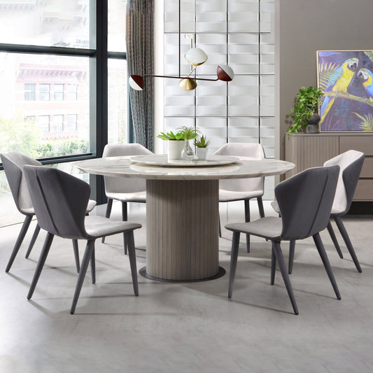 Criterion Eucla Dining Table 1500mm Round 20mm Laminated Marble Top with Lazy Susan KSK Slate Wood Veneer