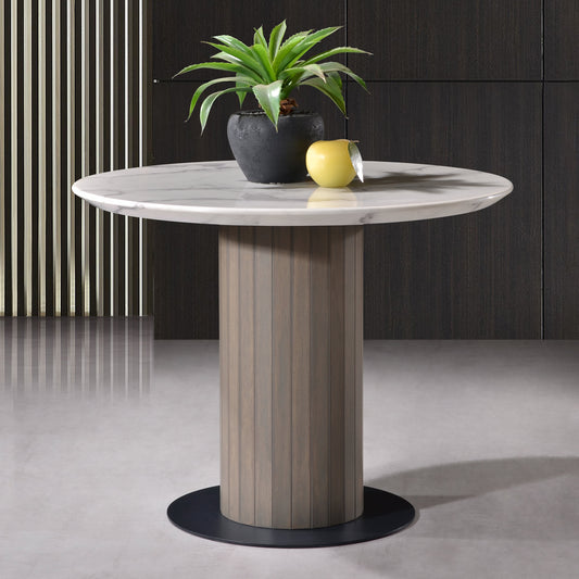 Criterion Eucla End Table 700mm Round 20mm Laminated Marble Top KSK Slate Wood Veneer