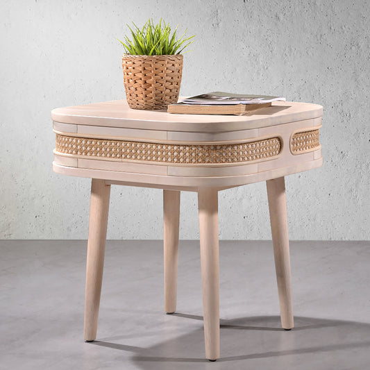 Criterion Jurien End Table 550mm Semi-Assembled, Solid Rubber Wood Construction Rattan and White Chocolate