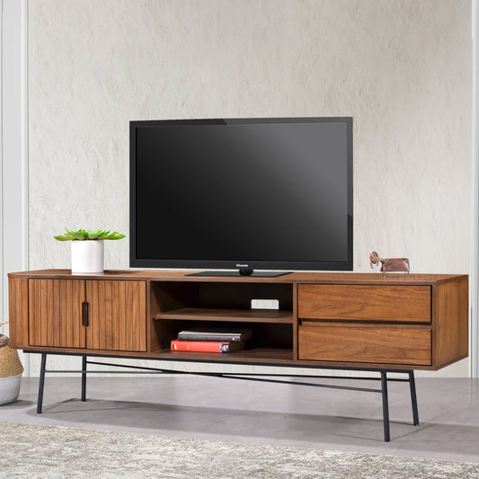 Criterion Albany Entertainment Unit, TV Cabinet 1800mm Semi-Assembled, Powder Coated Steel Legs Dark Ash